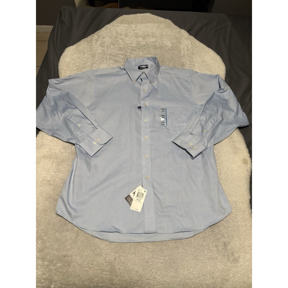 Chaps Men's Most Blue Button Down Dress Shirt Size 17.5 34/35 XL NWT Non Iron
